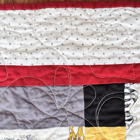 Handmade Winnie the Pooh Baby Quilt 45”x36” Yellow Gray Red Patchwork Blanket - Picture 8 of 11